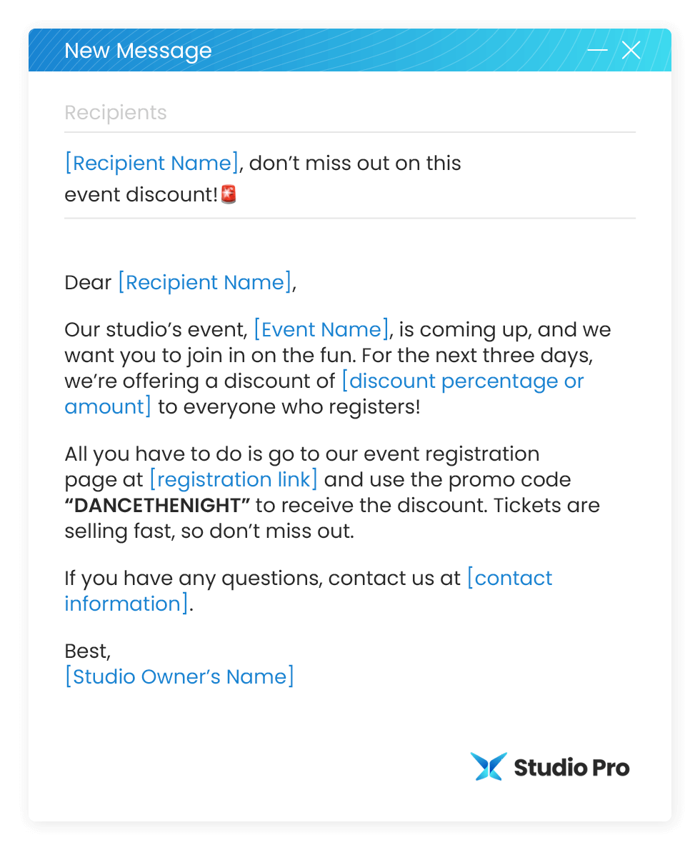 Dance discount offer email template