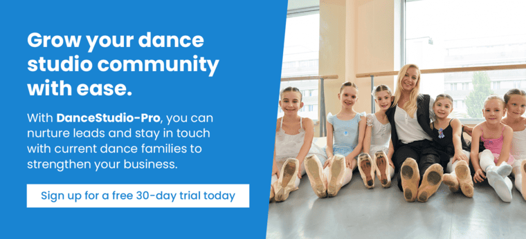 Grow your dance studio community with ease. With DanceStudio-Pro, you can nurture leads and stay in touch with current dance families to strengthen your business. Sign up for a free 30-day trial today.