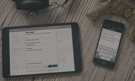 DanceStudio-Pro's robo text feature is displayed on an iPad and iPhone. This is another feature of the dance studiomanagement software offered by DanceStudio-Pro.