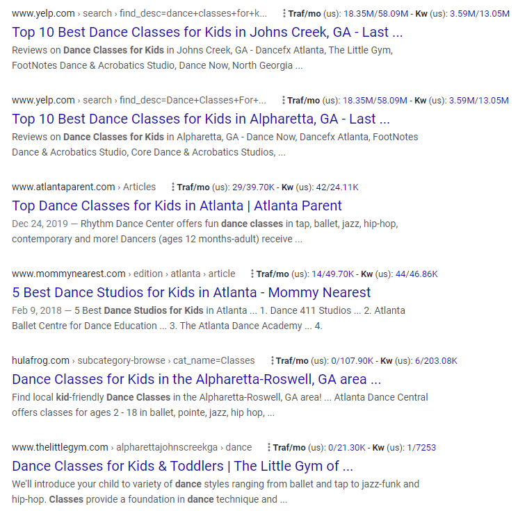 Organic SERP rankings are important for the digital side of your dance studio marketing plan.